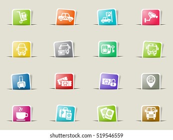 bus station web icons on color paper bookmarks