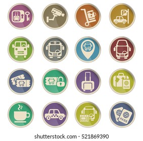 bus station web icons on color paper labels
