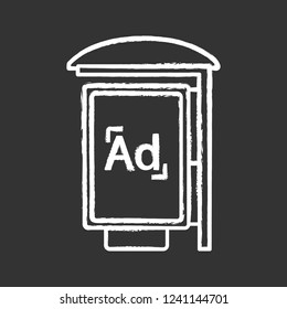 Bus stop advertisement chalk icon. Outdoor advertising. Bus shelter ads. Advertising street lightbox, billboard. Isolated vector chalkboard illustration