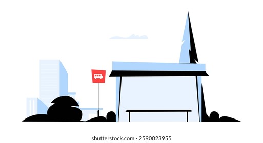 Bus Stop With Bench In Flat Vector Illustration Symbolizing Public Transport, Urban Commuting, And City Infrastructure, Isolated On White Background