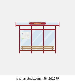 The bus stop with a bench on white background. Flat vector illustration EPS 10.