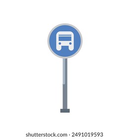 bus stop circle sign with pole vector design.