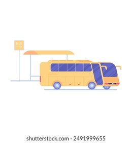 Bus stop. City public transport. Bus, taxi. Urban transportation. Vector illustration.