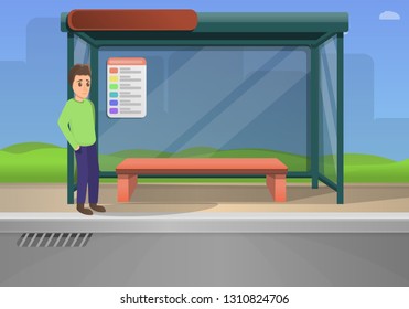 Bus stop concept background. Cartoon illustration of bus stop vector concept background for web design