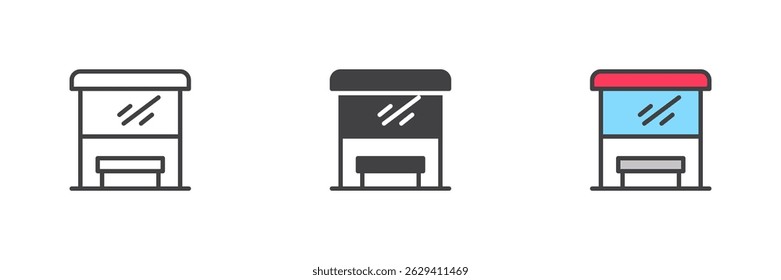 Bus stop different style icon set. Line, glyph and filled outline colorful version, outline and filled vector sign. Symbol, logo illustration. Vector graphics
