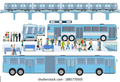 Bus Stop With Elevated Train Illustration