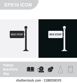 Bus stop flat black and white vector icon.