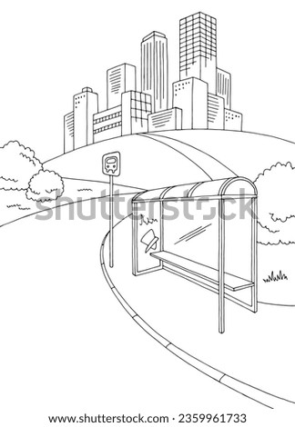 Bus stop graphic black white sketch illustration vector 