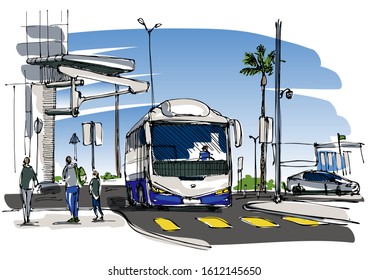 Bus stop - hand drawn sketch