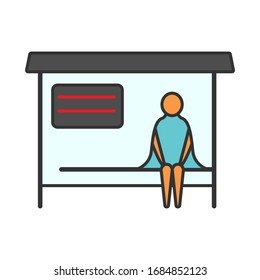 Parada de autobús. El humano está esperando un bus. Ilustración vectorial.