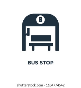 Bus stop icon. Black filled vector illustration. Bus stop symbol on white background. Can be used in web and mobile.