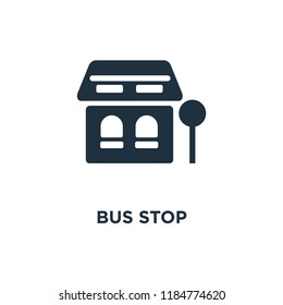 Bus stop icon. Black filled vector illustration. Bus stop symbol on white background. Can be used in web and mobile.