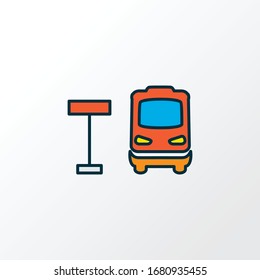 Bus stop icon colored line symbol. Premium quality isolated autobus station element in trendy style.