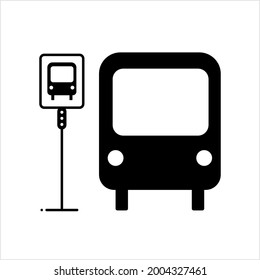 Bus Stop Icon, Designated Place For Passengers To Board Or Get Off From A Bus Vector Art Illustration