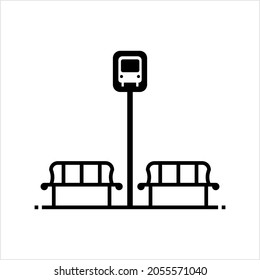 Bus Stop Icon, Designated Place For Passengers To Board Or Get Off From A Bus Vector Art Illustration