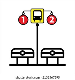 Bus Stop Icon, Designated Place For Passengers To Board Or Get Off From A Bus Vector Art Illustration