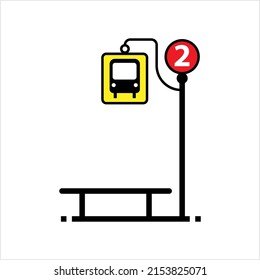 Bus Stop Icon, Designated Place For Passengers To Board Or Get Off From A Bus Vector Art Illustration