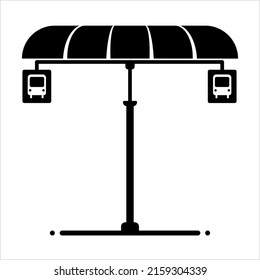 Bus Stop Icon, Designated Place For Passengers To Board Or Get Off From A Bus Vector Art Illustration