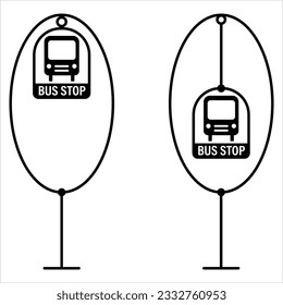 Bus Stop Icon, Designated Place For Passengers To Board Or Get Off From A Bus Vector Art Illustration