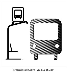 Bus Stop Icon, Designated Place For Passengers To Board Or Get Off From A Bus Vector Art Illustration