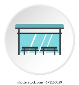 Bus stop icon in flat circle isolated vector illustration for web