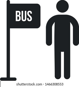 Bus stop icon. Man waitng bus. Road symbol icon. Man icon.