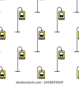 Bus Stop Icon Seamless Pattern, Designated Place For Passengers To Board Or Get Off From A Bus Vector Art Illustration