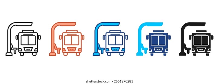 Ícone de Parada de Barramento Define Coleção de Vários Estilos