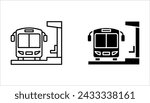 Bus stop icon set. Wait for public transport on white background