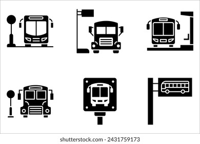 Bus stop icon set. Wait for public transport on white background