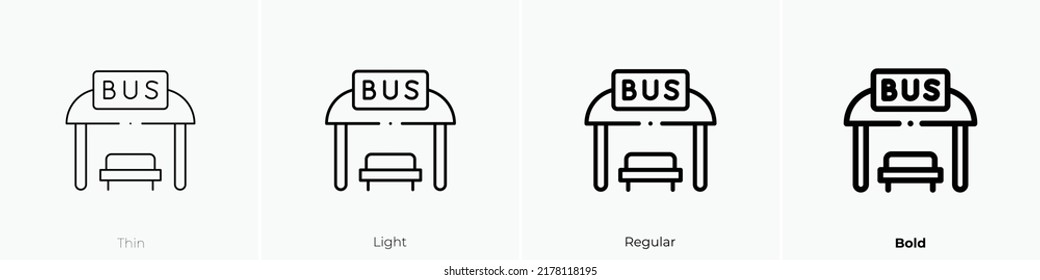 bus stop icon. Thin, Light Regular And Bold style design isolated on white background
