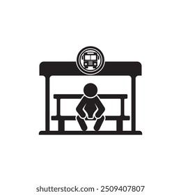 Diseño de símbolo de Ilustración vectorial de icono de parada de autobús