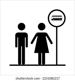 Bus stop icon. Wait for public transport. Urban commute. City infrastructure. vector illustration on white background. Contour symbol.