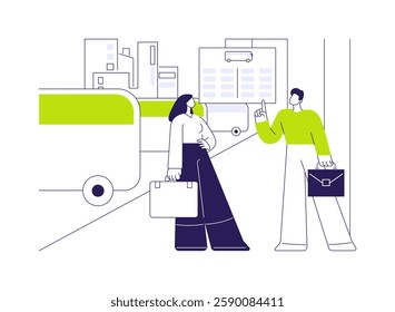 Bus stop information display abstract concept vector illustration. Electric public transport info display, smart city, Internet of Things, modern technology at bus stop abstract metaphor.