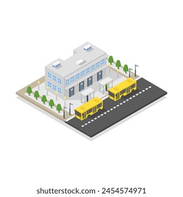 Bus stop isometric illustrated in vector