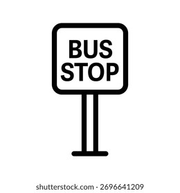 Symbol der Bushaltestelle, Umrissdarstellung des Busbahnhofsschilds mit dem Text "Bushaltestelle", der den öffentlichen Nahverkehr in der Stadt darstellt