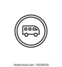 Bus stop line icon, outline vector sign, linear style pictogram isolated on white. School bus traffic sign symbol, logo illustration. Editable stroke