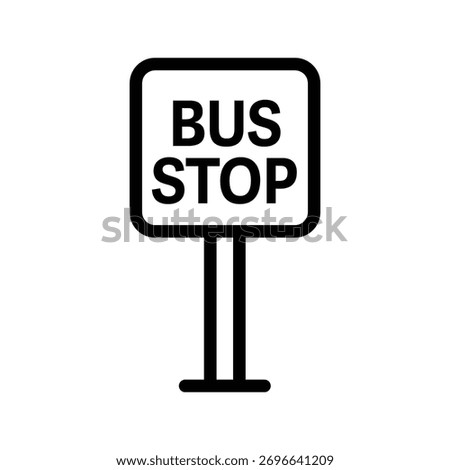 Bus stop line icon, outline illustration of bus station sign with text 'Bus Stop', representing city public transportation point