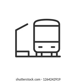 bus stop and bus. linear icon. Line with editable stroke