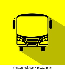 Bus stop logo. Bus design with flat shadows. Vector black yellow background.