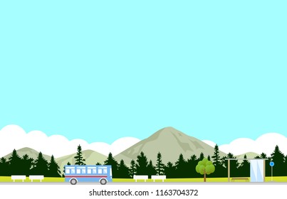 bus stop and mountain