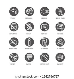 Bus stop, No cut, Traffic, parking, Information, turn right icon 16 set EPS 10 vector format. Icons optimized for both large and small resolutions.