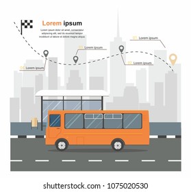 Bus at the bus stop on background of city Transporation infographic