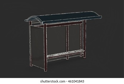 bus stop on the black background color white chalk drawn
