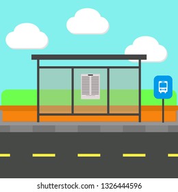 Bus Stop On Way Green Garden Stock Vector (Royalty Free) 1326444596 ...