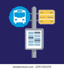 bus stop pixel art, vector illustration on isolated background.