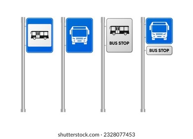 Bus stop road sign collection. Flat design. Vector illustration. Bus stop road sign collection. Flat design. Vector illustration.