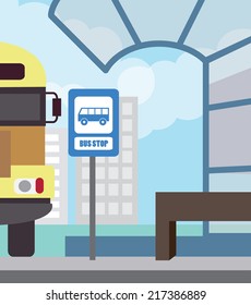 Bus stop for school bus. Back to school (vector illustration, flat concept)