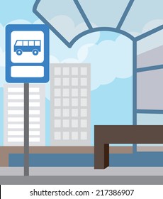 Bus stop for school bus. Back to school (vector illustration, flat concept)