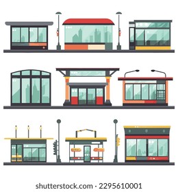 Bus stop set vector illustration isolated on white